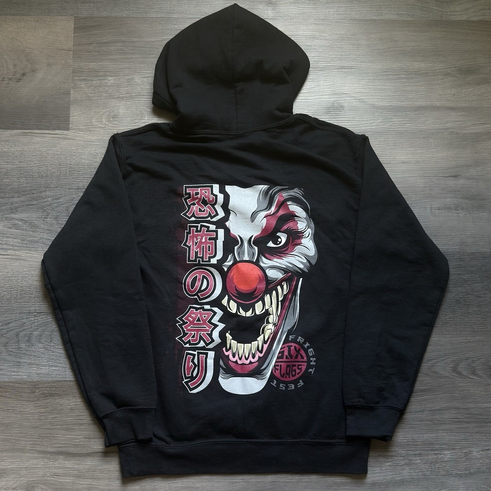 Six Flags Fright Fest Hoodie Size Small Clown Graphic Japanese Halloween